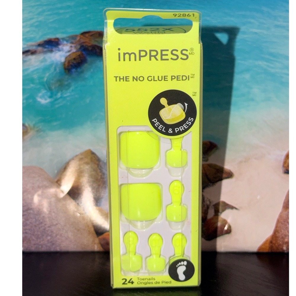 imPRESS The No Glue Pedi 552X Warm Blanket Neon Lime Green Press On Toenails